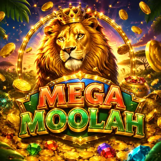 Capa do slot Mega Moolah com savana africana e jackpot progressivo