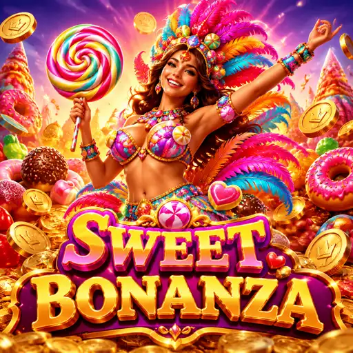 Capa do slot Sweet Bonanza com doces e frutas coloridas